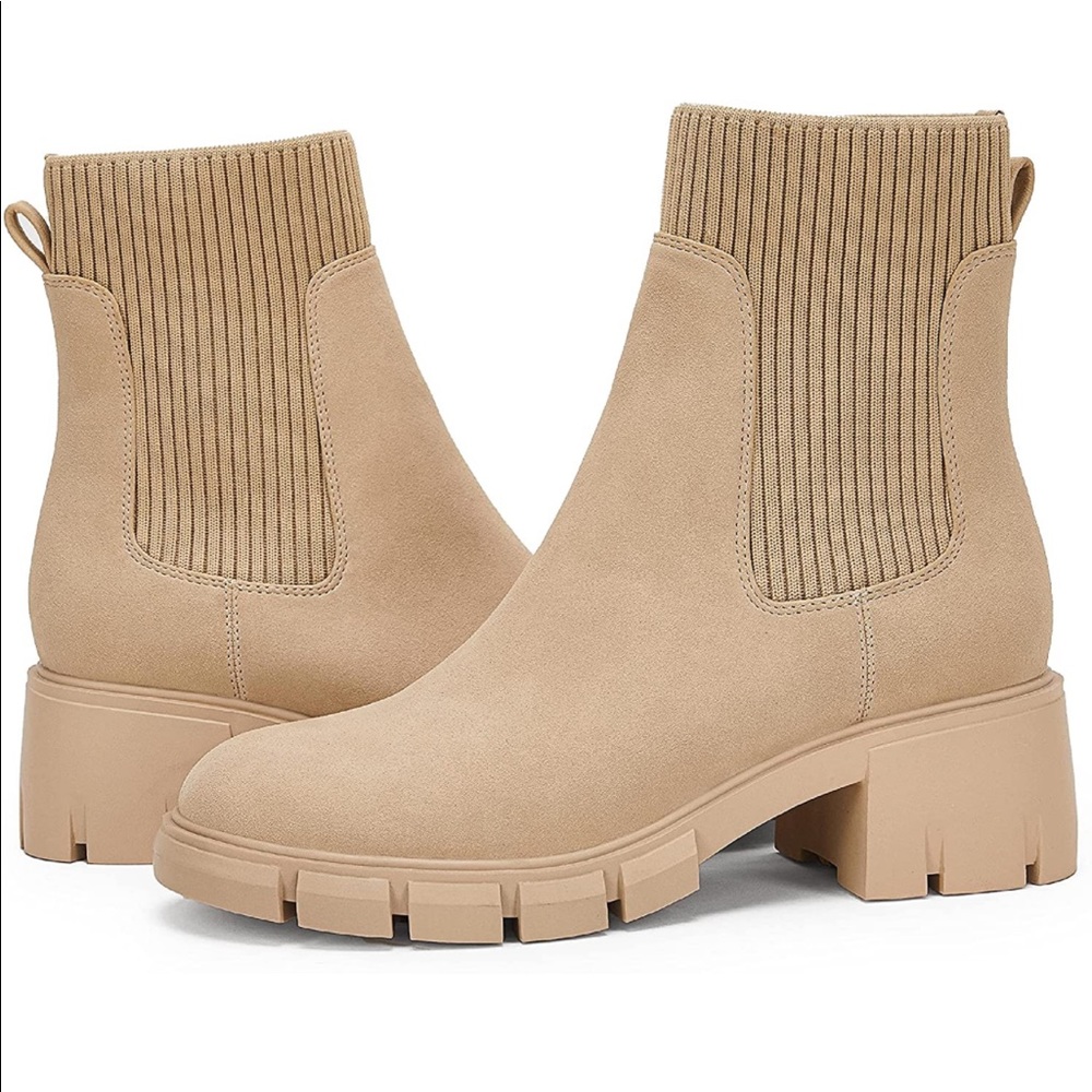 Lug Sole Platform Boots - Beige